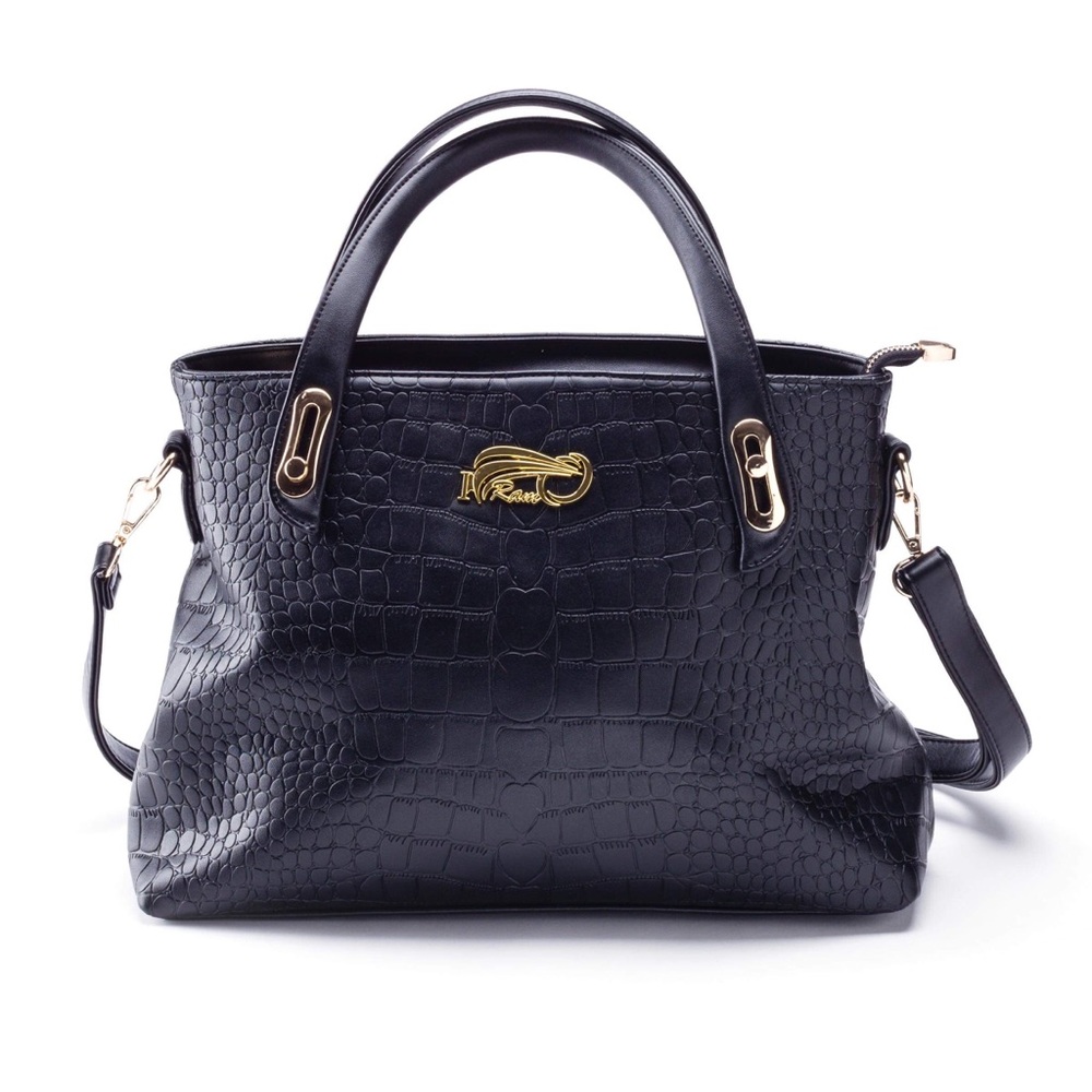 Ladies Large Tote, Black Crocodile Skin Handbag